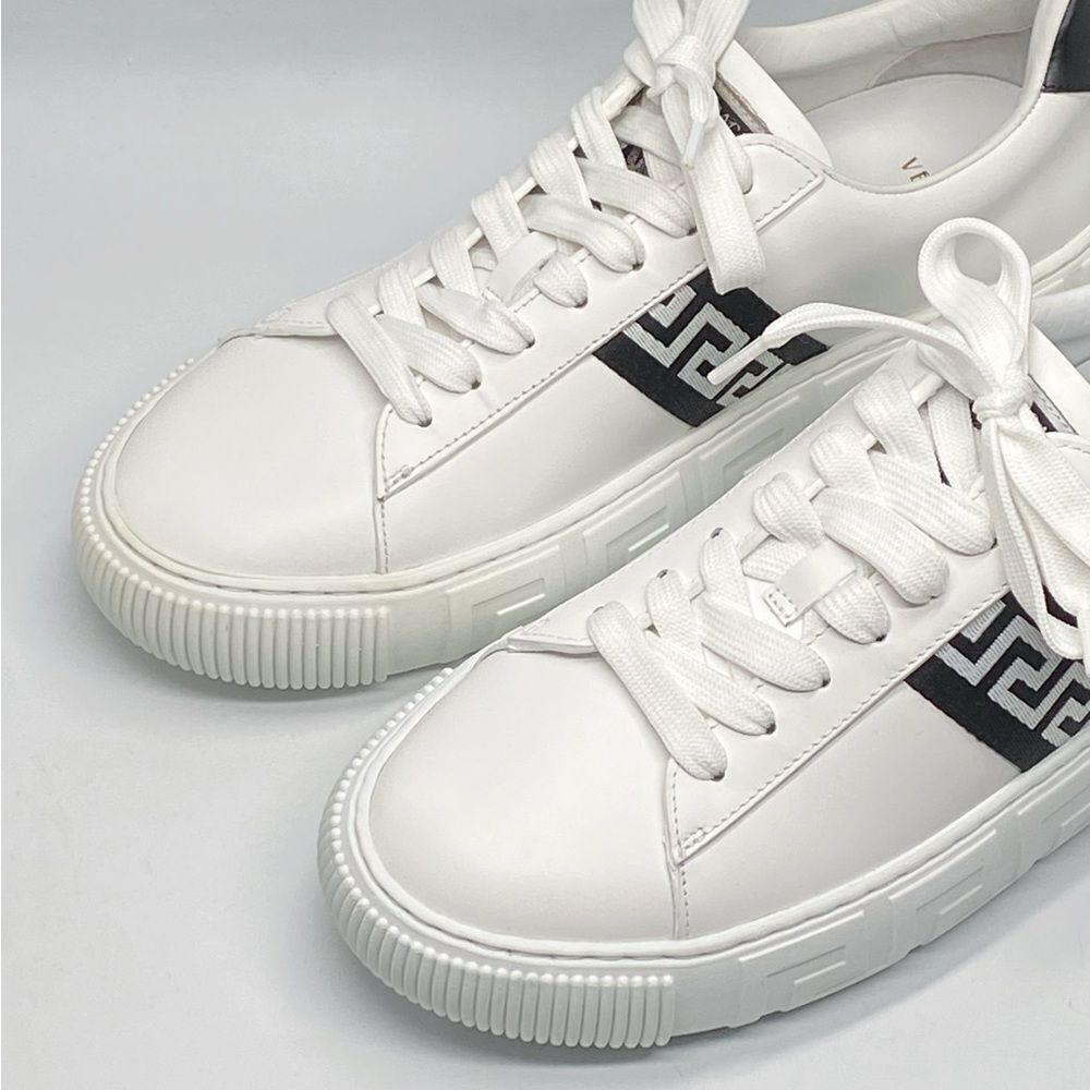 Versace La Greca Ribbon-Trim Leather Sneakers size 40 - Picture 5 of 13